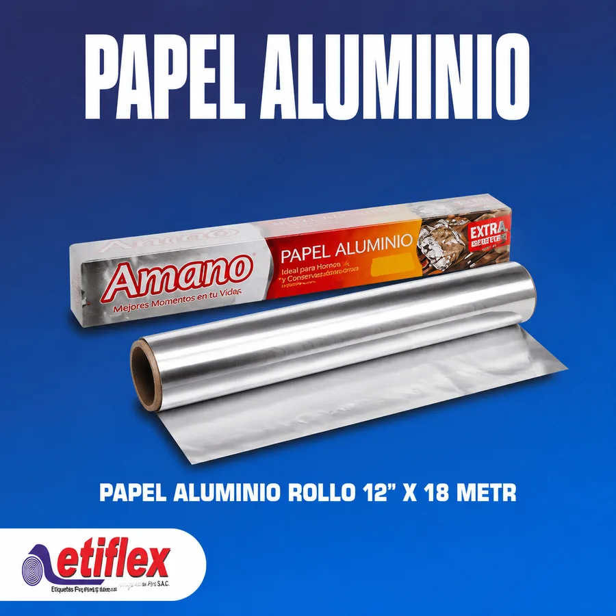 Papel Aluminio Rollo 12'' x 8 metros- caja X 24 unidades