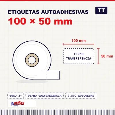 Rollo De Etiquetas Adhesivas 100mm X 50mm TT – (Termo Transferencia) – Tuco 3″ – 2.5mil Etiquetas Por Rollo