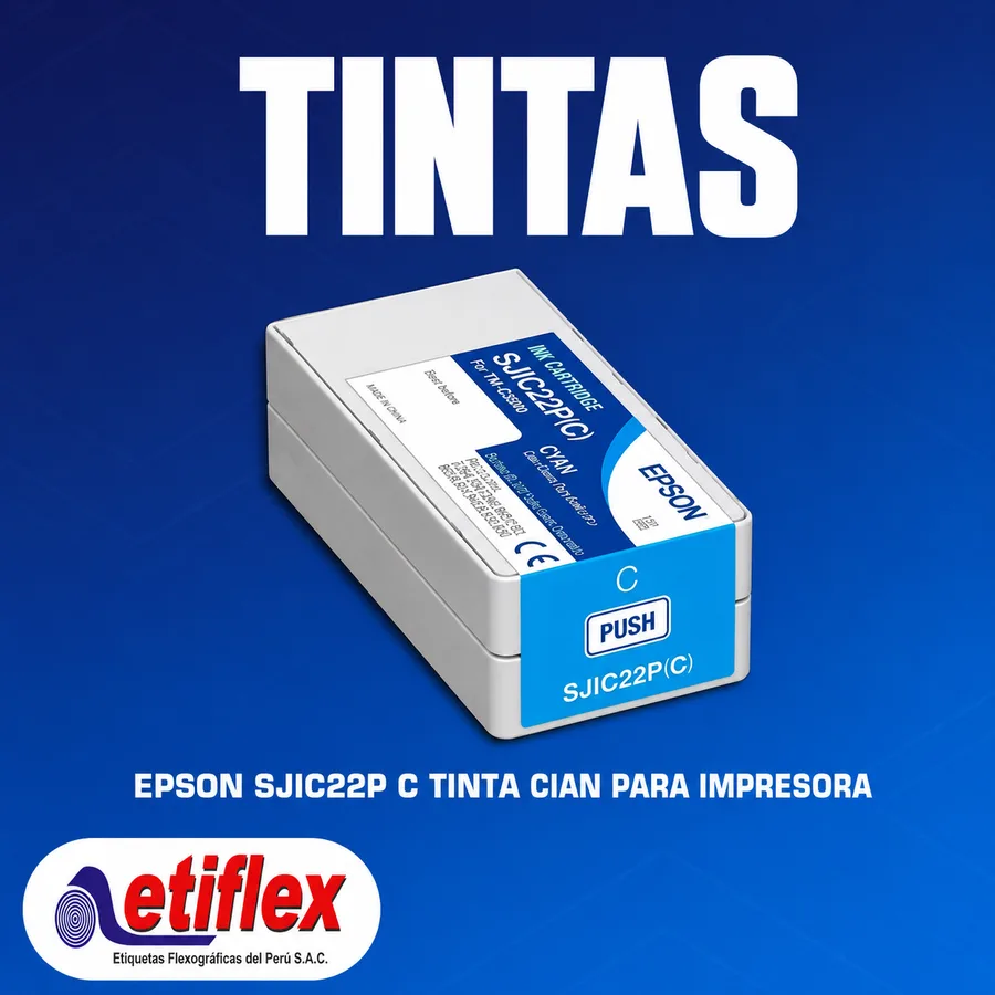Epson SJIC22P (C) Tinta Cian Para Impresora de Etiquetas Epson TM-C3500