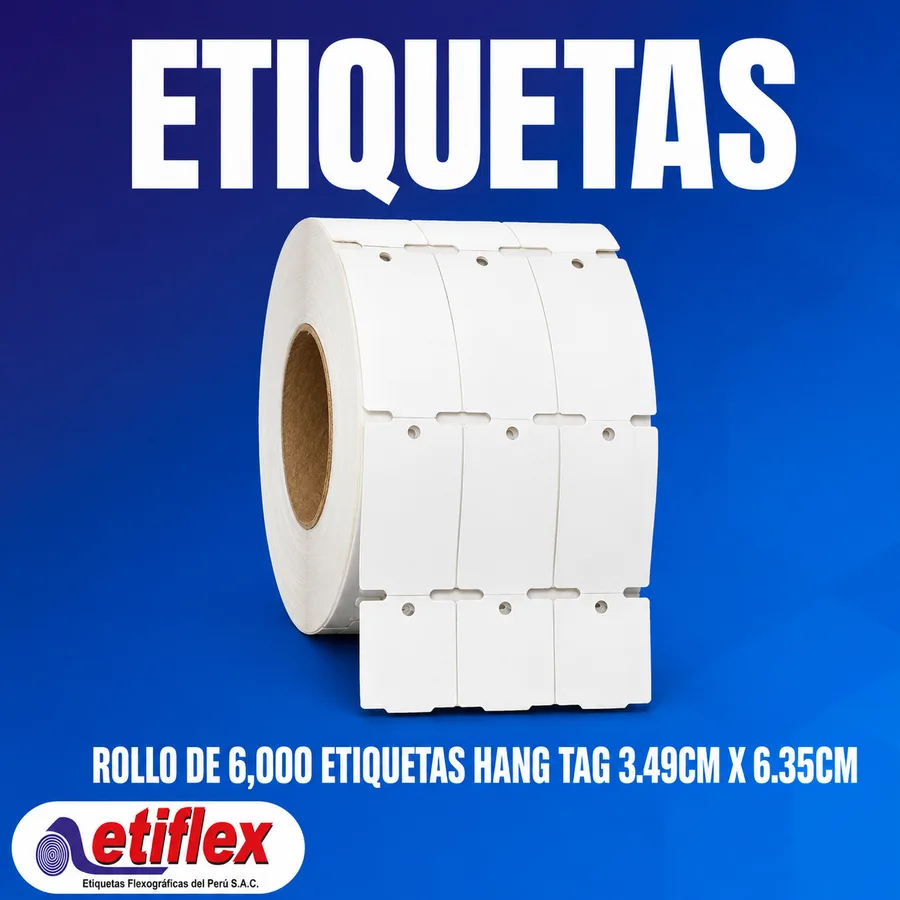 ROLLO DE 6,000 ETIQUETAS HANG TAG 3.49cm x 6.35cm - T3''
