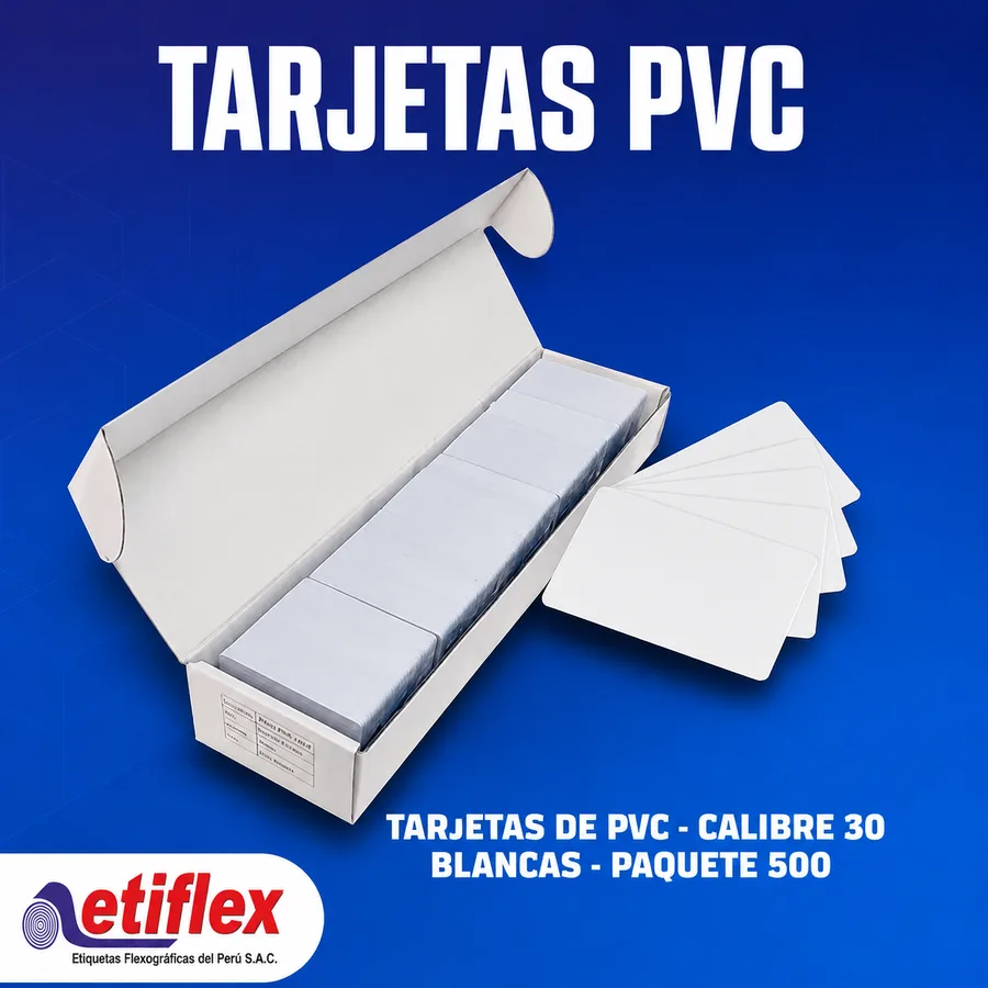 Tarjetas de PVC - Calibre 30 blancas - Paquete 500 unid - Policloruro de Vinilo