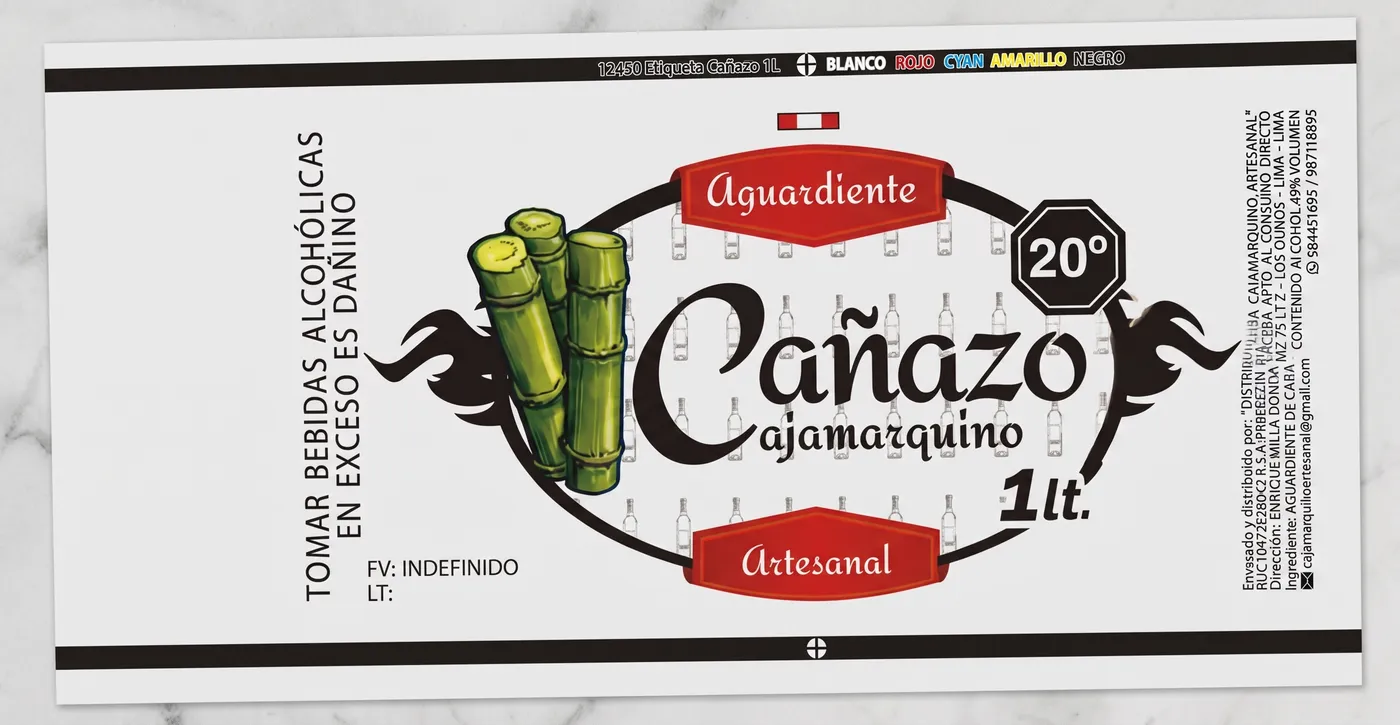 Etiqueta etiqueta de licor impresa por Etiflex para Cañazo Cajamarquino